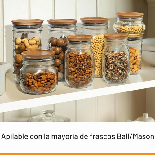 Vista 3 de 6 paquetes de tapas de tarros Mason de boca regular de madera para tarros Ball/Mason/Kerr, madera de acacia natural, material de grado alimenticio