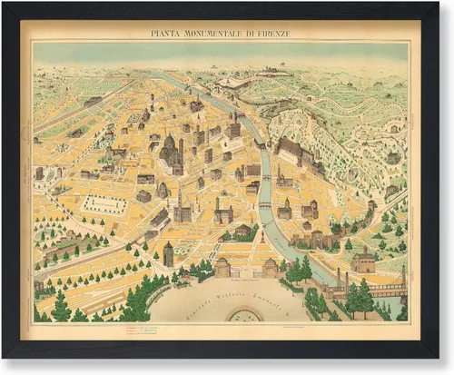 Vista 44 de Poster Master Póster retro de viaje con mapa monumental vintage de Florencia, arte italiano, gran regalo para hombres, mujeres, amantes