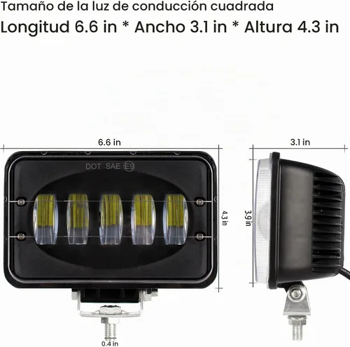 Vista 2 de Faros delanteros LED de 4 x 6 pulgadas, cuadrados, 12 V-24 V, blanco, aluminio