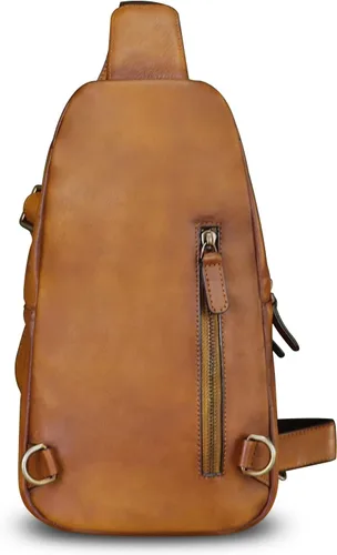 Vista 3 de LRTO Bolso de cuero genuino para hombres y mujeres retro de cuero real bandolera bandolera bandolera bolso de pecho
