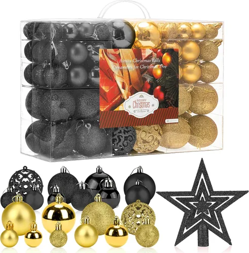 Vista 9 de Aitsite Juego de 100 adornos para árbol de Navidad, miniesferas inastillables para decoración de Navidad (negro)