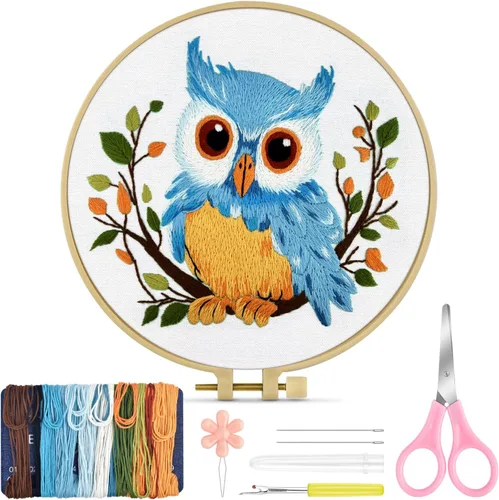Vista 23 de TINDTOP Kit de Bordado para Principiantes Adultos, Kit de Bordado de Pájaros para Principiantes, Incluye Tela de Bordado Aros Hilos para Amantes