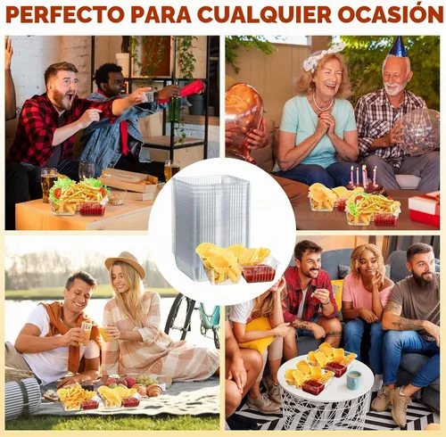 Vista 3 de Vesici 100 Piezas Bandejas de Nachos Desechables de 12oz de 2 Compartimentos Bandeja de Comida y Aperitivos Suministros para Puesto de Concesión
