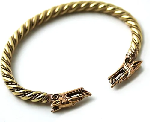 Vista 2 de ARTIZANSTORE Brazalete de bronce nórdico vikingo Fenrir con cabeza de lobo trenzado brazalete brazo anillo joyería pagana, Hierro, No es una piedra