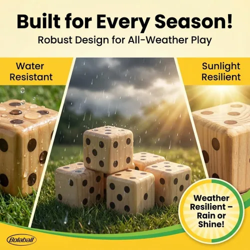 Vista 4 de Bolaball Juego de dados gigantes de madera de 3.5 pulgadas para patio – Kit de diversión duradero para exteriores incluye 6 dados grandes con bolsa
