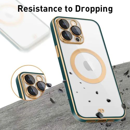 Vista 6 de Funda magnética para iPhone 12 Pro, cubierta trasera transparente de 6.1 pulgadas para lente de cámara integrada [compatible con Magsafe] chapado