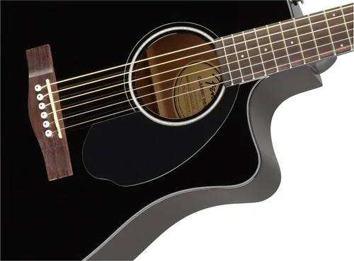 Vista 5 de Fender CD-60SCE - Guitarra electroacústica Dreadnought de tapa sólida - Paquete negro con funda, cable, afinador, correa, cuerdas, púas, DVD
