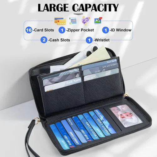 Vista 76 de Chelmon - Monedero para mujer de cuero genuino con bloqueo de señal RFID, para tarjetas de crédito