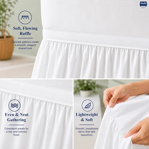 Vista 2 de Falda de Cama para Dormitorio Cottingon, 100% Microfibra, Blanca, Individual XL - 76 cm de Caída
