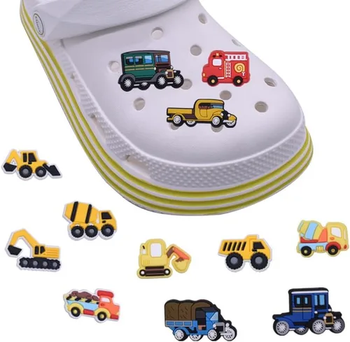 Vista 2 de Adorables dijes para zapatos de avión, motocicleta, excavadora, camión, autos, zapatos, decoración de zapatos, aeronave, helicóptero, sandalias