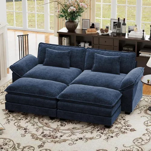 Vista 38 de Sofá modular de gran tamaño de 154 pulgadas, cómodo sofá en forma de U con 3 otomanas móviles, sofá moderno de felpilla de 7 plazas para sala