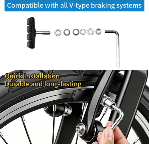 Vista 3 de Chooee Pastillas de freno en V para bicicleta, juego de pastillas de freno de bicicleta, 2 pares de zapatas de freno universales