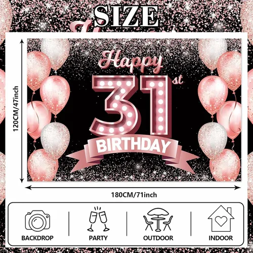Vista 265 de Cartel de feliz cumpleaños décimo oro rosa, telón de fondo, saludos a 10 años, globos de confeti, decoración temática para niñas de 10 años
