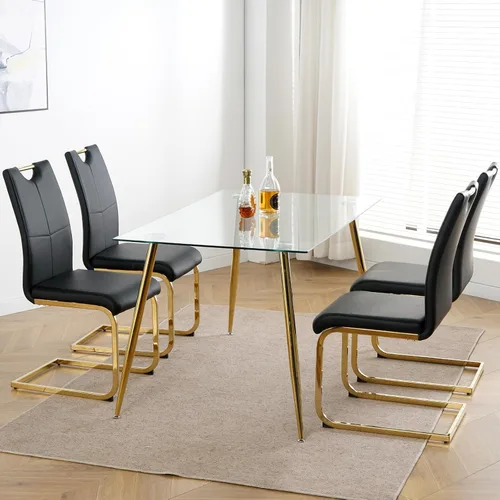 Vista 2 de Juego de 2 sillas de comedor, modernas sillas de comedor de piel sintética con respaldo alto, patas de metal, sillas tapizadas modernas para cocina