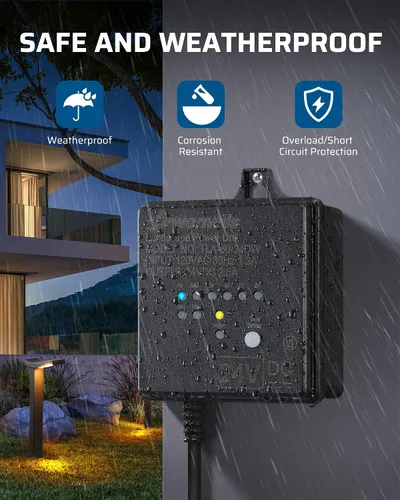 Vista 5 de DEWENWILS Transformador de paisaje de bajo voltaje, 60 W 120 V CA a 24 V CC, transformador de iluminación de paisaje con temporizador y sensor