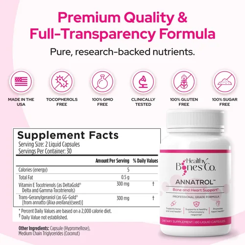 Vista 6 de Annatrol Bone & Heart Wellness Tocotrienoles de Achiote Premium y Geranilgeraniol (GG) Complejo de Vitamina E Fórmula Nutricional Avanzada