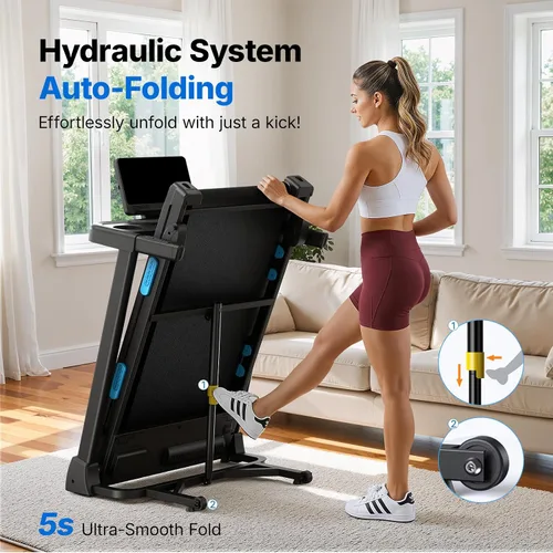 Vista 7 de MERACH T12 Foldable Treadmill for Home, 300 LBS Capacity, Wide Running Belt