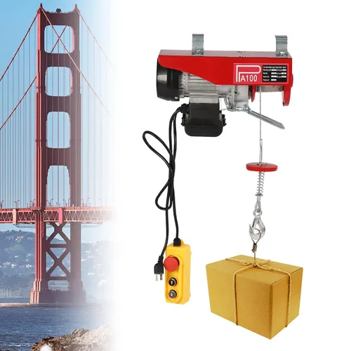 Vista 4 de Polipasto eléctrico de 220 libras, cabrestante eléctrico de 110 V con control remoto con cable de eslingas simples/dobles, elevación eléctrica