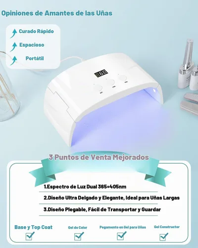 Vista 4 de Lámpara de uñas LED UV espaciosa secadora de luz de curado plegable para esmalte de uñas de gel (lámpara blanca pro)