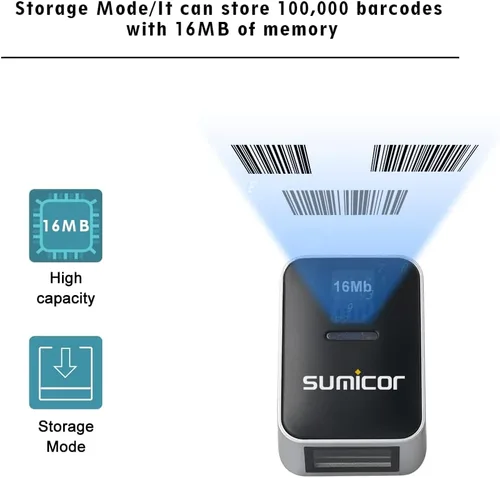 Vista 5 de Sumicor - Escáner de código de barras con anillo Bluetooth, lector de código de barras portátil Mnin 3 en 1, Bluetooth y 2.4 GHz, inalámbrico y USB