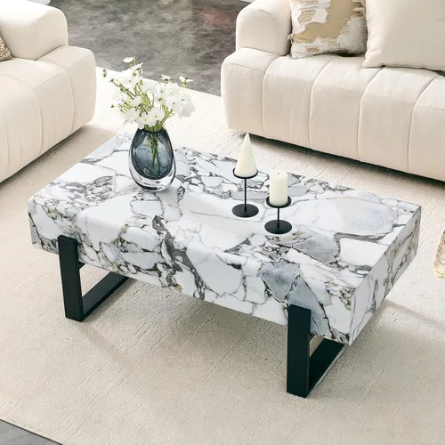 Vista 14 de Mesa de Centro Rectangular de 47.24", Mesa de Centro de Madera con Tablero de 7.8" de Grosor, Patas de Metal, Esquinas Redondeadas para Sala