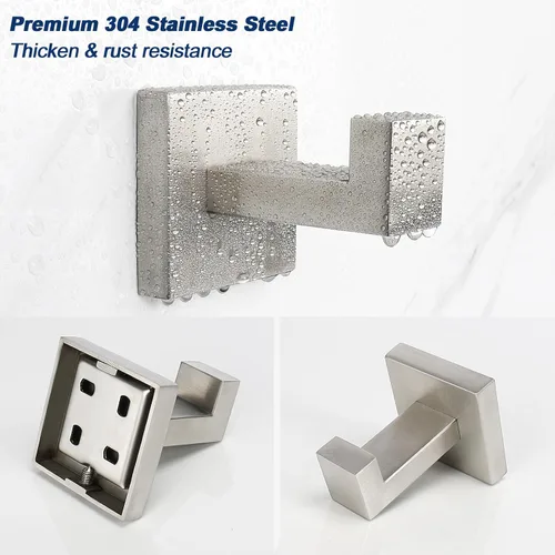 Vista 5 de NearMoon Ganchos cuadrados para toallas de baño -SUS304 de acero inoxidable para colgar batas, ganchos resistentes para baño, sala de estar, hotel