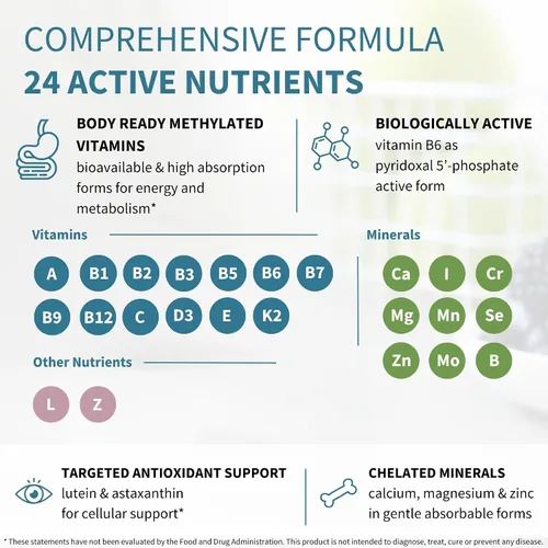 Vista 3 de Igennus Multivitamínico metilado para mujeres de 50 años, calcio y magnesio para apoyo óseo, liberación sostenida y vitaminas B activas, fórmula sin