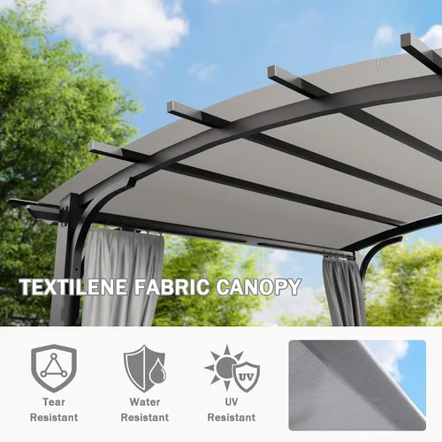 Vista 4 de Meetleisure Pérgola para exteriores de 11 x 11 pies con paredes laterales, pérgola superior arqueada para exteriores con marco de acero de metal