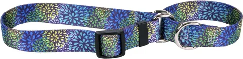 Vista 9 de Amarillo diseño de perro Martingale Collar, Grande, Marrón Flores rosa y verde azulado