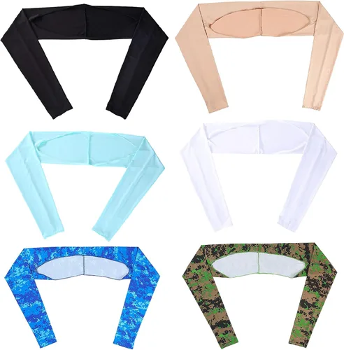 Vista 4 de 4 piezas de protección UV, chal de sol, manga de enfriamiento para brazo con orificio para el pulgar para mujeres y hombres, ciclismo, conducción