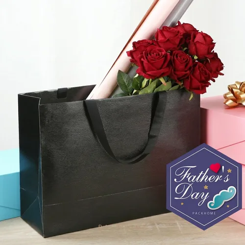Vista 2 de PACKHOME 10 bolsas de regalo grandes de 14.5 x 5 x 10.5 pulgadas, bolsas de regalo negras de alta calidad con asas para regalar
