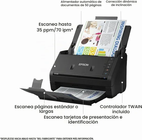 Vista 2 de Epson Workforce ES-400 Color Duplex Document Scanner para PC y Mac, alimentador automático de documentos (ADF)