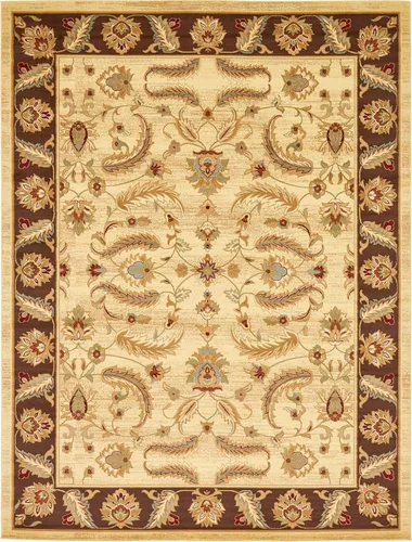 Vista 40 de Unique Loom - Colección Voyage - Alfombra redonda tradicional oriental, marrón, Polipropileno, Marrón/Azul Claro