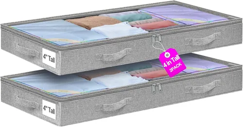 Vista 15 de punemi Contenedores de Almacenamiento Debajo de la Cama, Organizador de Almacenamiento de Ropa Debajo de la Cama de Bajo Perfil de 4.5 Pulgadas