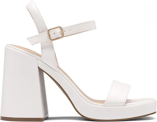 Vista 2 de DREAM PAIRS Tacones para mujer con plataforma gruesa de tacón alto, puntera abierta, moda, boda, fiesta, noche, baile, correa de tobillo, sandalias