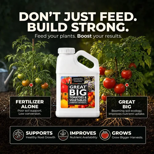 Vista 5 de Great Big Tomatoes and Vegetables - Fertilizante líquido Booster – Acondicionador orgánico de suelo, extracto de compost líquido con ácido húmico