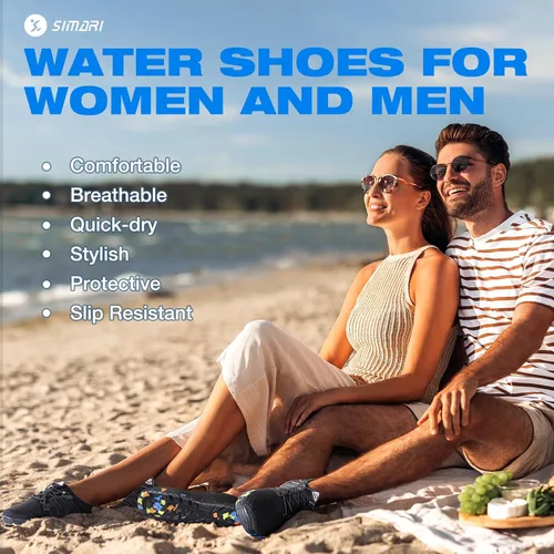 Vista 7 de Simari Zapatos de agua para mujer, hombre, natación, playa, piscina, deportes acuáticos, secado rápido, estilo descalzo, buceo, surf y caminar