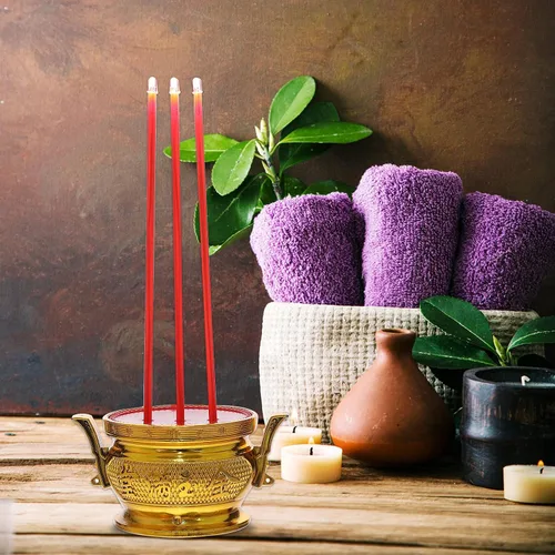 Vista 6 de NUOBESTY Lámpara de vela budista LED eléctrica luz decorativa quemador de incienso soporte budista templo budista Buddha suministros candelabros