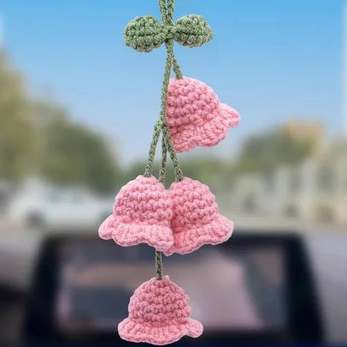 Vista 8 de Accesorios para colgar espejos de automóvil, colgante de flor de lirio tejido hecho a mano, bonita decoración colgante de ganchillo para espejo
