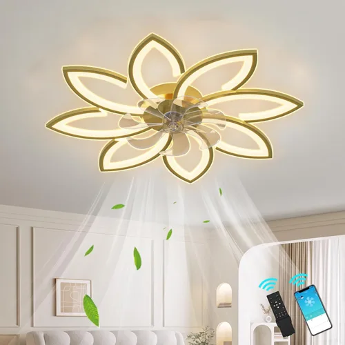 Vista 8 de Ventiladores de techo de 35'' con luces, luces de ventilador de techo sin aspas y control remoto, luz LED regulable de montaje empotrado, moderno
