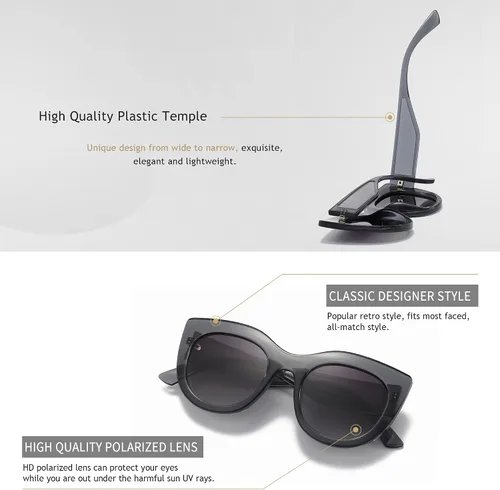 Vista 3 de SUNGAIT Gafas de sol polarizadas vintage de gran tamaño para mujer, diseño de ojo de gato