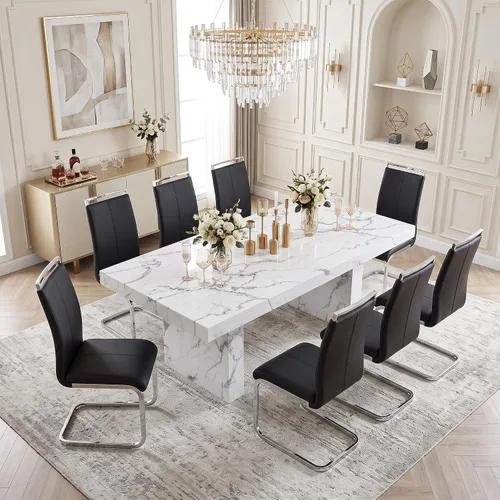Vista 13 de gopop Juego de mesa de comedor de 7 piezas para 6, 63 pulgadas de mármol sintético