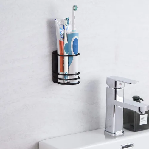 Vista 2 de Soporte para cepillo de dientes montado en la pared, soporte de almacenamiento de baño para maquinilla de afeitar, pasta de dientes, autoadhesivo