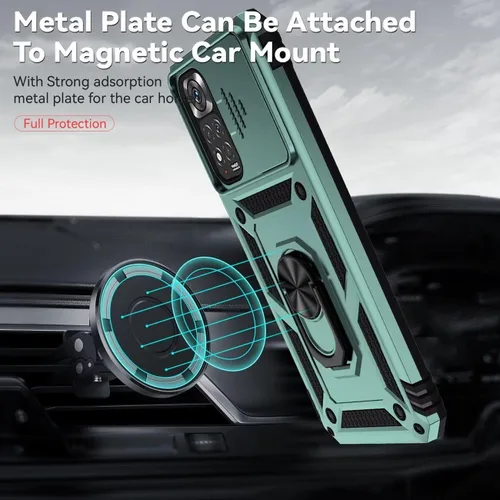 Vista 6 de Funda para Redmi Note 11 (4G)/Redmi Note 11S con protector de pantalla de vidrio templado y cubierta de cámara deslizante, anillo magnético Soporte