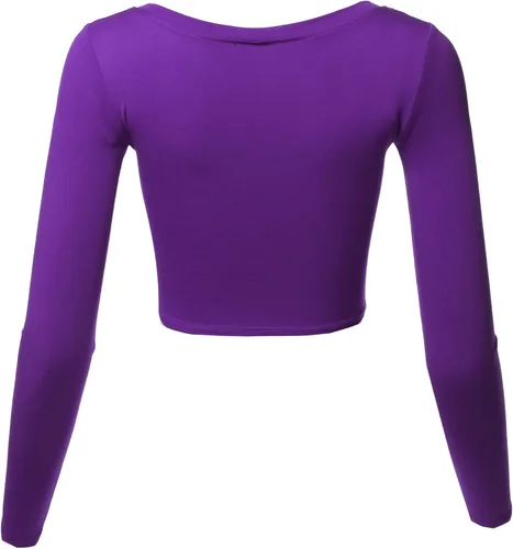 Vista 3 de Camiseta elástica en color liso de manga larga, con cuello redondo, para mujer