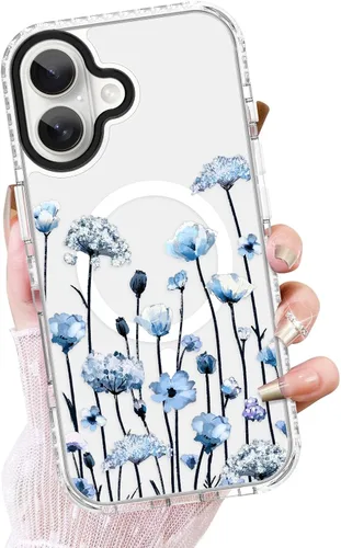 Vista 56 de OOK Funda magnética transparente para iPhone 17, lindo encaje floral negro Encaje Negro Floral