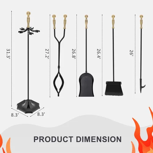 Vista 5 de Juego de herramientas para chimenea de hierro forjado de 31 pulgadas con pinza dentada Antique Bronze Fireplace Tools with Ergonomic Handle