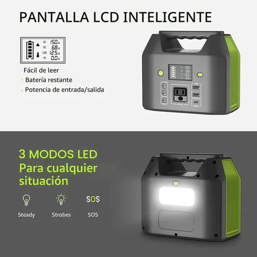 Vista 4 de Estación de energía portátil EnginStar, banco de energía de 150 W y 155 Wh con salida de CA de 110 V, paquete de batería externa portátil con 6