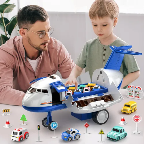 Vista 3 de MSKOLER Juguetes de avión para niños de 2 a 4 años – Pistas de carreras de autos de juguete para niños de 3 a 5 años con 8 juguetes de coche