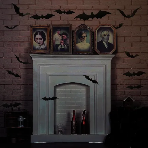 Vista 6 de Geetery 52 piezas de decoración de Halloween para interiores 3D cambiantes de cara de terror con calcomanías de murciélago 3D, castillo de terror